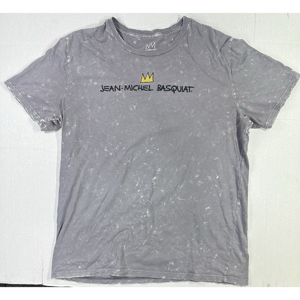 Jean-Michel Basquiat T-Shirt 2XL Gray Crown Dino Graphic Acid Wash Streetwear